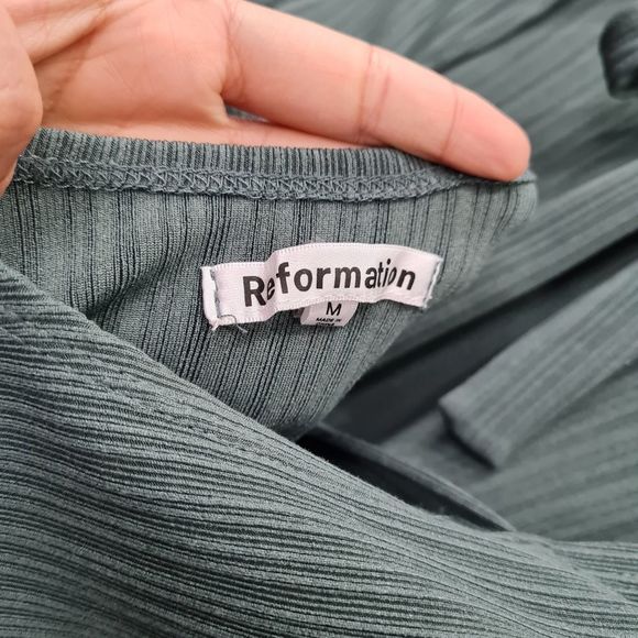 REFORMATION Benedict Long Sleeve Dress Juniper Green Women's Size M - Picture 10 of 15